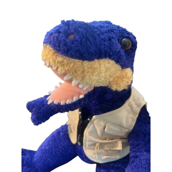 Build-A-Bear Blue T-Rex Plush Dinosaur Khaki Vest Stuffed Animal Toy 19" Tall - Picture 2 of 6